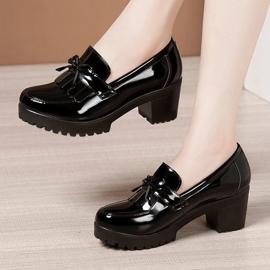 Amazon.com | KISSASA Womens Tassel Heeled Platform Patent
